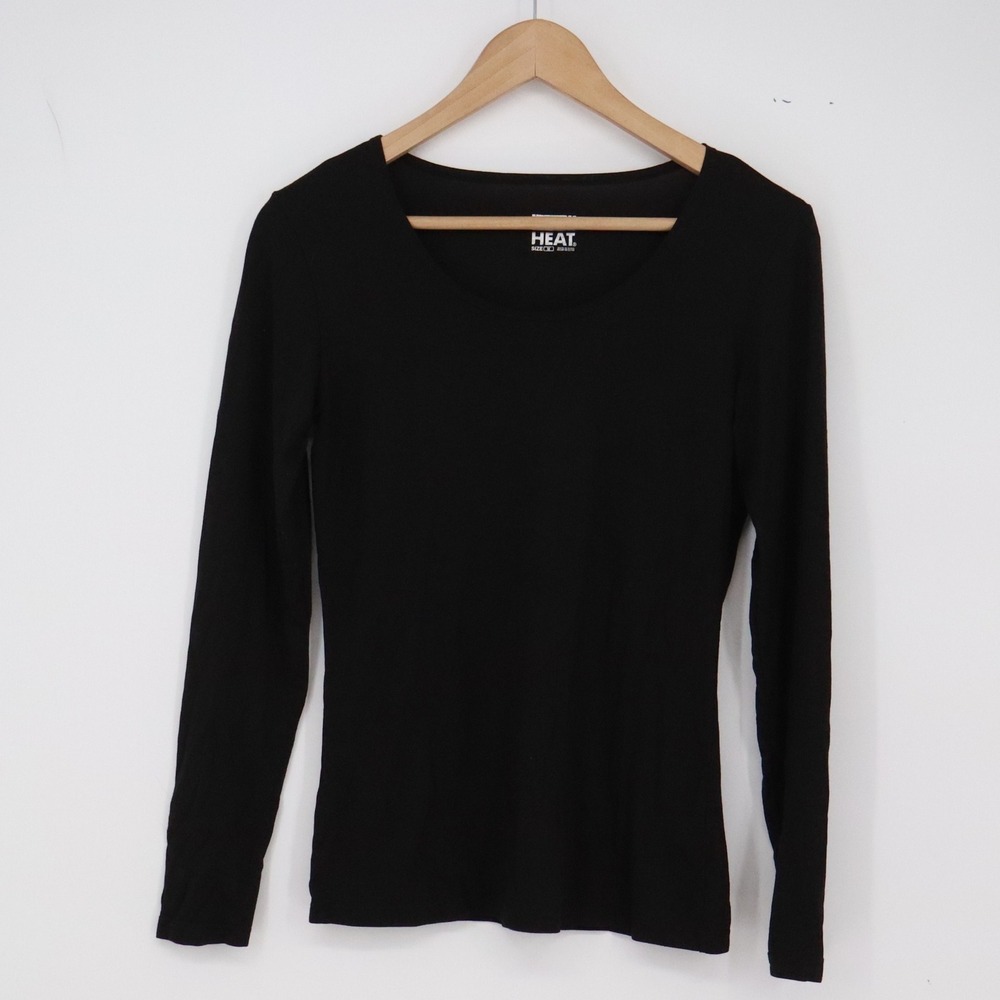 32 Degrees Top Womens Medium Heat Thermal Scoop Neck Black Long Sleeve Excellent